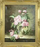 M. Hekkink, Vaas met roze rozen, Olieverf op linnen