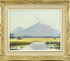 Frederik Kaxnaa, Indonesisch landschap met vulkaan, Olieverf op linnen