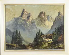 I. Schmidt, Zwitsers berglandschap, Olieverf op linnen