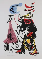 Theo Wolvecamp, Abstracte figuratieve voorstelling, Litho op papier