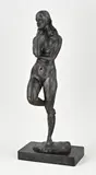Naakte dame by Gesigneerd groot modern bronzen figuur op marmeren basement, Gesigneerd groot modern bronzen figuur op marmeren basement, sold Oct 2022