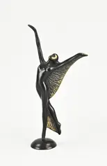 Gesigneerd bronzen figuur, Dansende dame