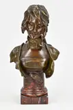 G. van der Straeten, Buste van jonge vrouw, Antieke Jugendstil buste van een jonge dame op rood marmeren sokkel