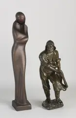Twee figuren, Modern + visser, (1) Modern, brons (monogram)