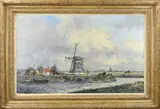 M. de Jongere, Hollands poldergezicht met windmolen, Olieverf op linnen