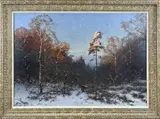 Heinrich Gogarten, Sprokkelvrouw in besneeuwd bos, Olieverf op linnen