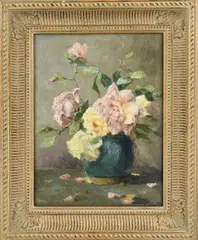 Evert Pieters, Gemberpot met rozen, Olieverf op paneel