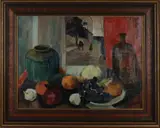 N. Habets, Stilleven met dorpsgezicht, Habets