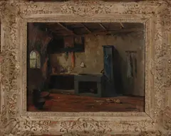 Jan Korthals, Boeren interieur, Olieverf op linnen