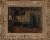Jan Korthals, Boeren interieur, Olieverf op linnen