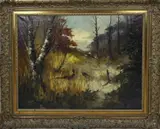 Groot werk van John Bevort, Landschap met berkenbomen en fazanten, Olieverf op linnen