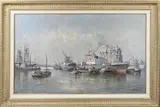 Joop Molenaar, Rotterdams havengezicht, Olieverf op paneel