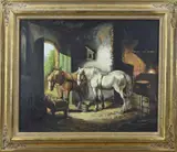 P. Verschuur, Paarden in stal, Olieverf op linnen