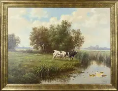 Ron Meilof, Hollands landschap met koeien, Olieverf op linnen