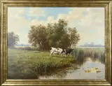 Ron Meilof, Hollands landschap met koeien, Olieverf op linnen