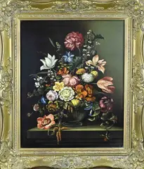 K. Droste, Bloemstilleven, Olieverf op paneel