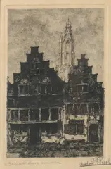 Anton Pieck, Gevelhuizen Amersfoort, Handgesigneerde ets