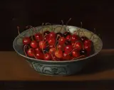 C. Cornelisz, Stilleven met kersen in Chinese schaal, Olieverf op paneel