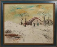 J.H. Janning, Winters landschap met boerderij, Olieverf op linnen
