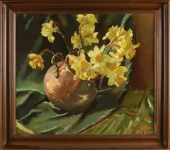 Stilleven narcissen by Otto Coenders, Olieverf op schilderskarton, sold Jul 2022