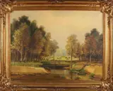 Jaap van Kregten, Twents landschap met koeien, Olieverf op linnen