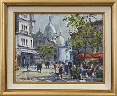 A. Michel, Gezicht op Montmartre Parijs, Olieverf op linnen