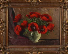 H. van Dijk, Vaas met anemonen, Olieverf op linnen