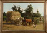H.C.C. Bogman, Landschap met hooiwagen, Olieverf op linnen