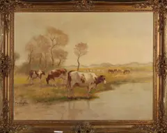 Fedor van Kregten, Landschap met koeien, Olieverf op linnen