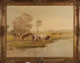 Fedor van Kregten, Landschap met koeien, Olieverf op linnen