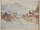 Max Oehler, Duits winters dorpsgezicht, Olieverf op linnen