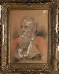 Jozef Israëls, Heren portret, Gemengde techniek op papier.onder midden een scheurtje in papier Afmeting: H 56 x B 40 cm