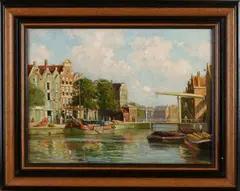 P.J. Wagemans, Grachtengezicht Amsterdam, Olieverf op linnen