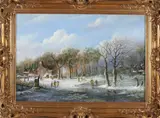 Thomas Heesakkers, 1946 -, Hollands wintergezicht met ijspret