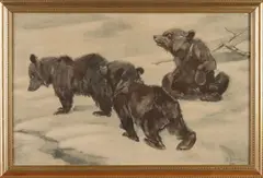 C.J. Mention, Bruine beren, Aquarel op papier