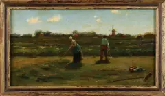 J.C. van Hulsteijn, Landschap met werkende boer en boerin, Olieverf op paneel