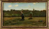 J.C. van Hulsteijn, Landschap met werkende boer en boerin, Olieverf op paneel
