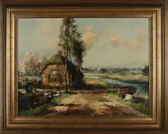 Cornelis de Bruijn, Landschap met boerderij, Olieverf op linnen