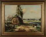 Cornelis de Bruijn, Landschap met boerderij, Olieverf op linnen