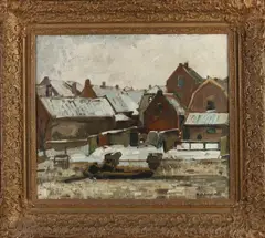 Hendrik David Schild, Hollands dorpsgezicht in de sneeuw, Olieverf op linnen