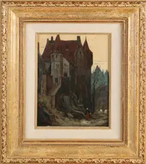 Kasteel by Theo Goedvriendt, Olieverf op schilderskarton, sold Apr 2022