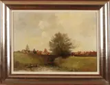 Antoon Markus, Landschap met dorp en vissers, Olieverf op linnen