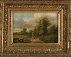 G. Dupuis, Landschap met wandelaars, Olieverf op paneel