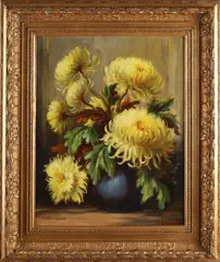 Anton Müller, Stilleven met chrysanten, Olieverf op linnen