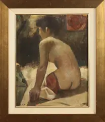 Cornelis Kloos, Zittend vrouwelijk naakt, Olieverf op board