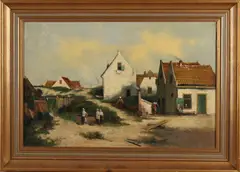 J. Casari, Dorp in de duinen, Olieverf op linnen