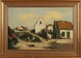J. Casari, Dorp in de duinen, Olieverf op linnen