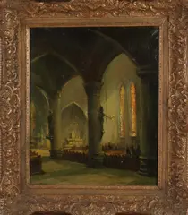 C.A.V. van Diggelen, Hollands kerkinterieur, Olieverf op linnen