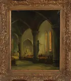 C.A.V. van Diggelen, Hollands kerkinterieur, Olieverf op linnen