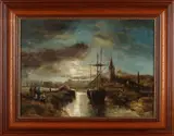 Oldenzaal Ton Anconé, Hollands nacht-landschap, Olieverf op linnen